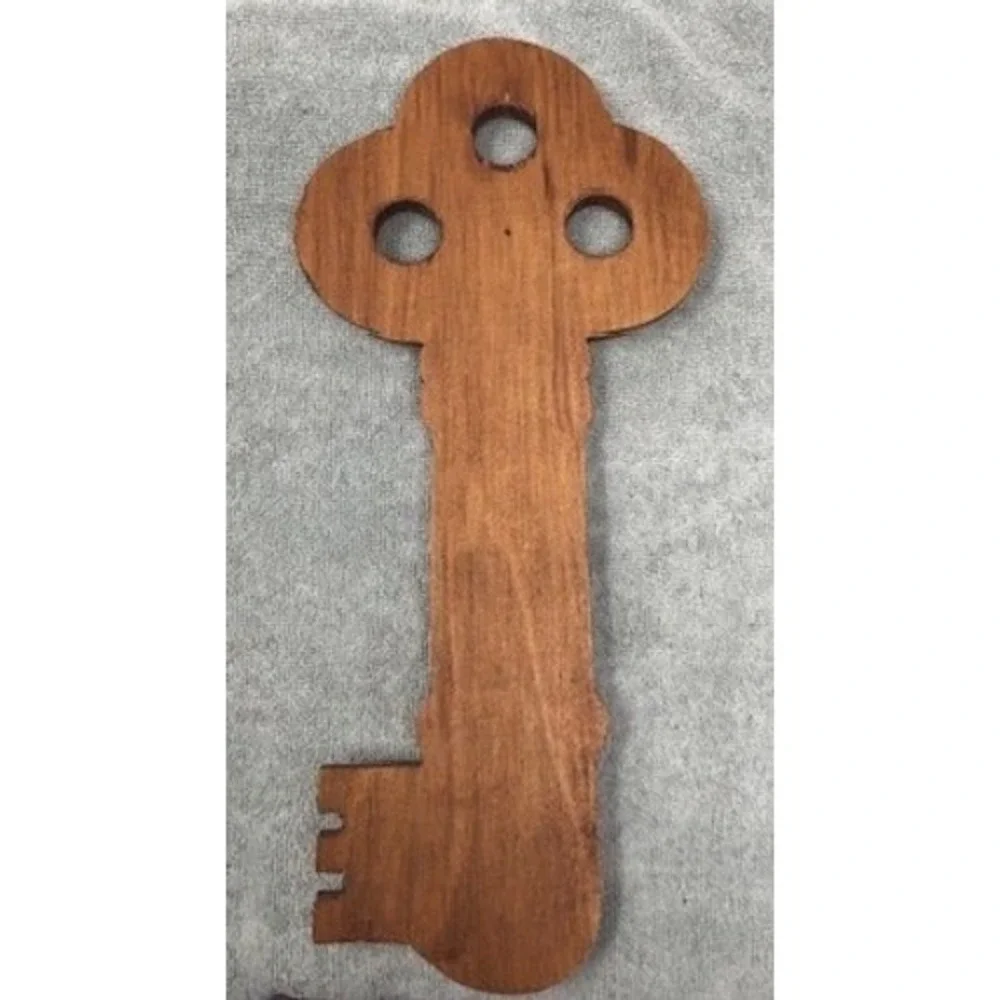 Vintage Wooden Skeleton Key Wall Hanging Decor 4 Hook Key‎ Rack Brown 13